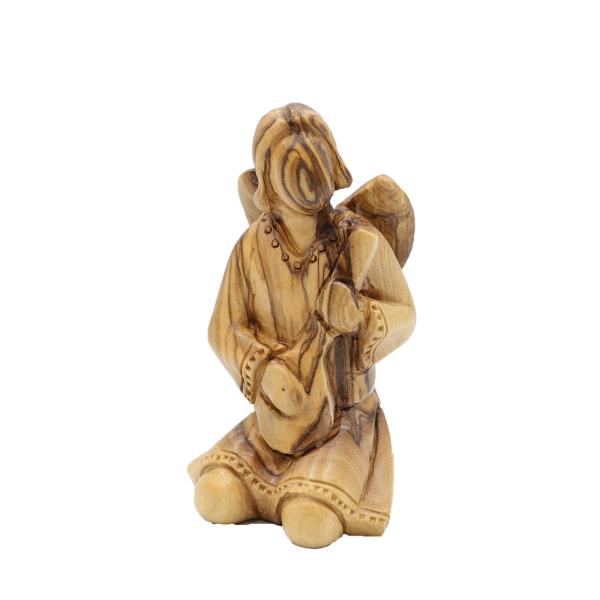 Olive Wood Kneeling Winged Angel Figure