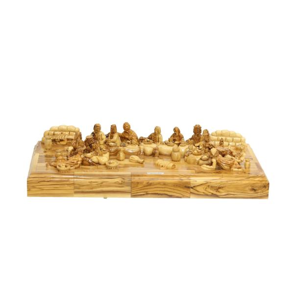 Olive Wood Last Supper on Wide Wooden Board